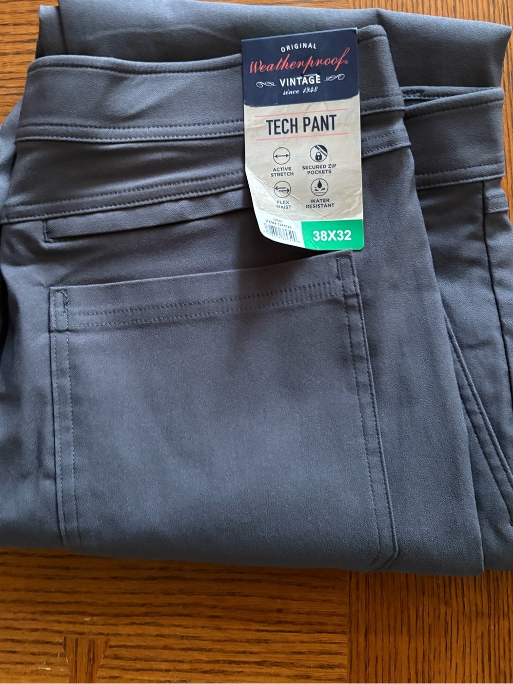 NWT Weatherproof Vintage Tech Pant Active Stretch Gray 38x32